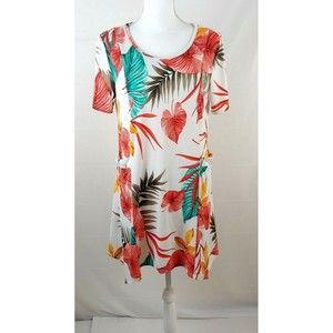 Simi Sue Dress Medium Floral Short Sleeve Pockets Mini Above Knee Boho Light